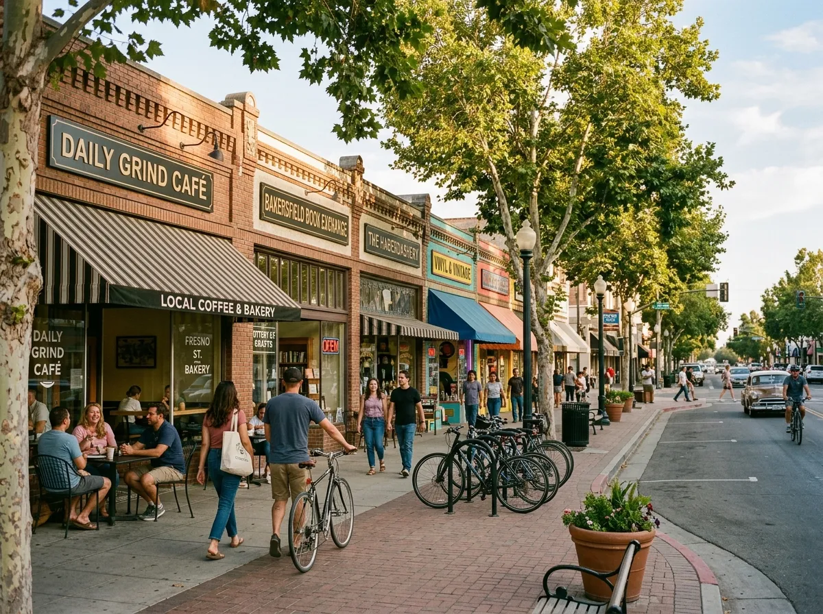 Independent storefronts along a Bakersfield commercial block