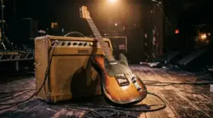 Guitar leaning against amplifier